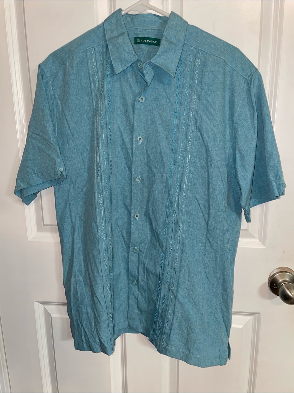 Cubavera Men's Short-Sleeve Guayabera Shirt in Teal Blue